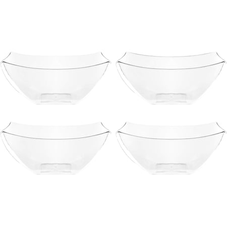 PLASTICPRO 8 Oz Disposable Serving Bowls Clear Plastic Square Snack Bowls, 4-Pack