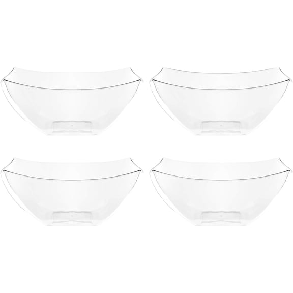 PLASTICPRO 8 Oz Disposable Serving Bowls Clear Plastic Square Snack Bowls, 4-Pack