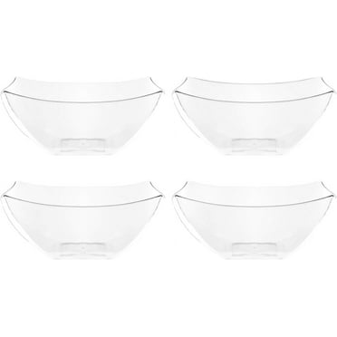PLASTICPRO 8 Oz Disposable Serving Bowls Clear Plastic Square Snack Bowls, 4-Pack