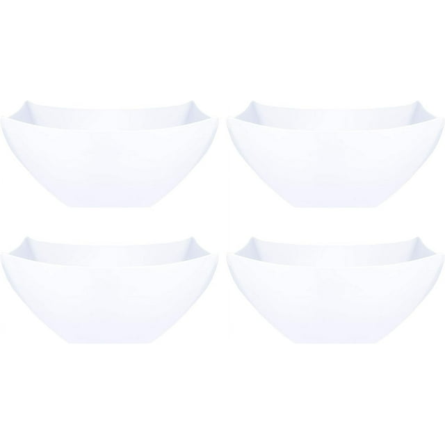 PLASTICPRO 8 Oz Disposable Serving Bowls White Plastic Square Snack Bowls, 4-Pack