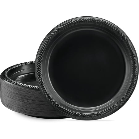PLASTICPRO 9" Black Plastic Plates Lightweight Disposable Plates for Parties, 100-Pack
