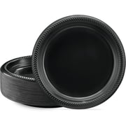 PLASTICPRO 9 Black Plastic Plates Lightweight Disposable Plates for Parties, 100-Pack