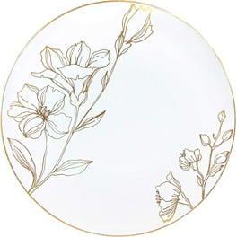 Munfix 100 Piece Plastic Party Plates White Gold Rim, Premium 10.25 inch Dinner Elegant Fancy Heavy Duty Disposable Wedding Plates