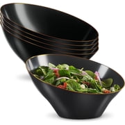 PLASTICPRO Angled Black Plastic Serving Bowls Gold Rim Plasticware Disposable Bowls, 4 pack