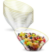 PLASTICPRO Angled Clear Plastic Serving Bowls Gold Rim Plasticware Disposable Bowls, 8 Pack
