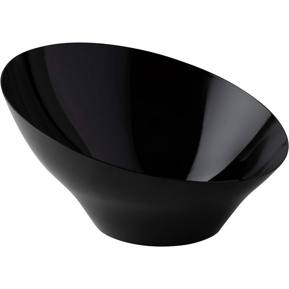 PLASTICPRO Angled Plastic Serving Bowls Black Disposable Bowls Party Supplies, Large 4-Pack