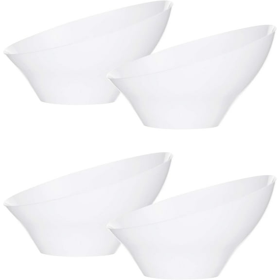 PLASTICPRO Angled Plastic Serving Bowls White Disposable Bowls Party Supplies, Small 8-Pack