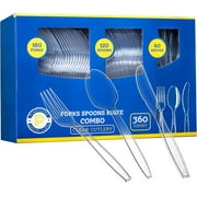 PLASTICPRO Clear Heavyweight Plastic Silverware Disposable Cutlery Set with Forks, Spoons & Knives, 360-Pack