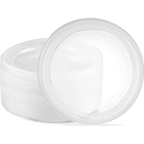 PLASTICPRO Clear Plastic Plates 9” Disposable Plates for Party, BBQ and Events, 160 Pack