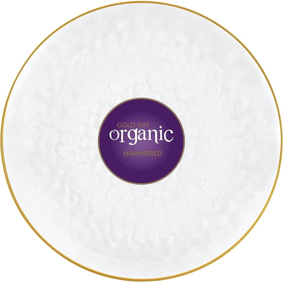 PLASTICPRO Disposable Hammered Plastic Plates with Gold Trim Fancy Dinner Plate, Clear 9”