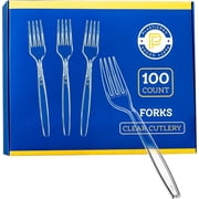 PLASTICPRO Disposable Plastic Forks Heavyweight Utensils Silverware, Clear, Pack of 100