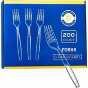 PLASTICPRO Disposable Plastic Forks Heavyweight Utensils Silverware, Clear, Pack of 200