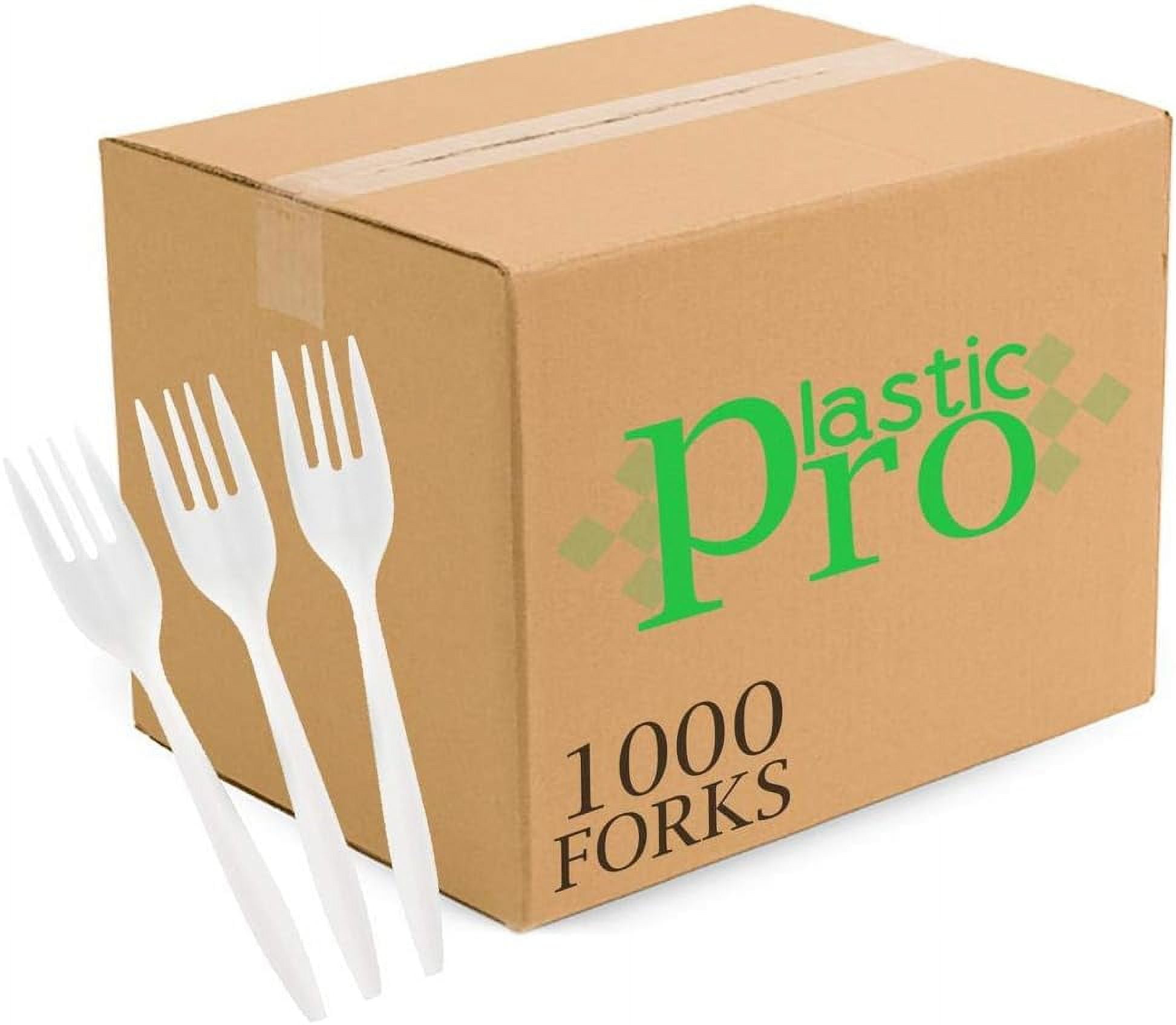 PLASTICPRO Disposable Plastic Forks Heavyweight Utensils Silverware, White, Pack of 1000