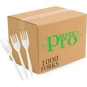 PLASTICPRO Disposable Plastic Forks Heavyweight Utensils Silverware, White, Pack of 1000