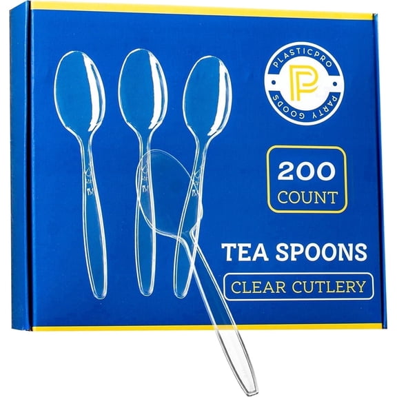 PLASTICPRO Disposable Plastic Teaspoons Heavyweight Tea Spoons, Clear, Pack of 200