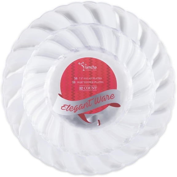 PLASTICPRO Elegant Plastic Dinner Plates Clear Elegantware Plastic Silverware, 32 Pack