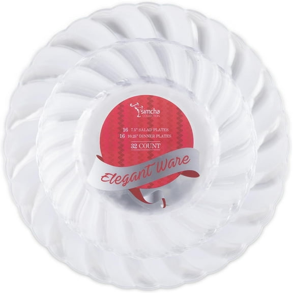PLASTICPRO Elegant Plastic Dinner Plates Clear Elegantware Plastic Silverware, 64 Pack