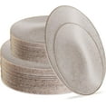 thumbnail image 1 of PLASTICPRO Elegant Plastic Dinner Plates Granite Gray Gold Rim Plastic Silverware, 64 Pack, 1 of 7