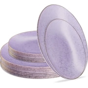 PLASTICPRO Elegant Plastic Dinner Plates Granite Purple Gold Rim Plastic Silverware, 32 Pack