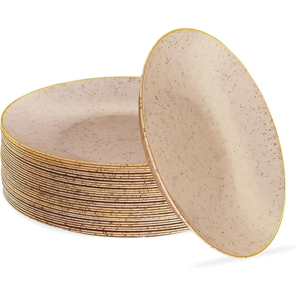 PLASTICPRO Granite Plastic Dinner Plates 7” Elegant Plastic Plates Party Supplies, 30-Pack