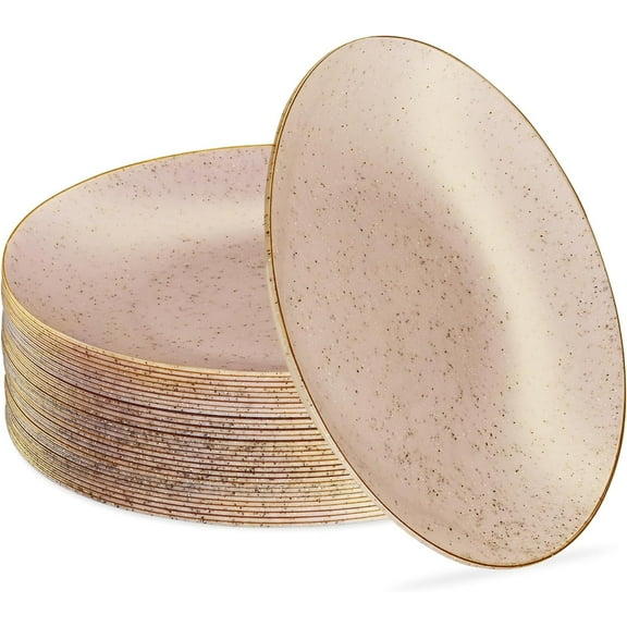 PLASTICPRO Granite Plastic Dinner Plates 9” Elegant Plastic Plates Party Supplies, 30-Pack
