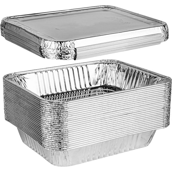 PLASTICPRO Heavy Duty Aluminum Foil Pans with Lids 9”x13” Aluminum Tin Foil Pans, 25 Pack