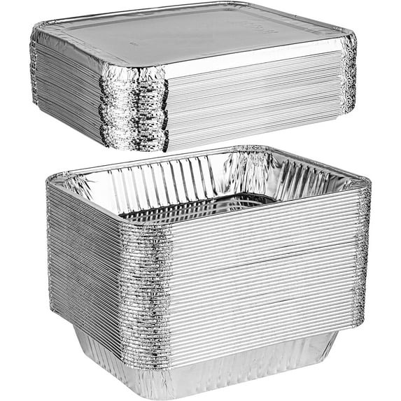 PLASTICPRO Heavy Duty Aluminum Foil Pans with Lids 9”x13” Aluminum Tin Foil Pans, 50 Pack