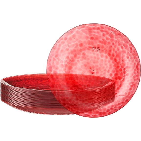 PLASTICPRO Pack of 30 Disposable Plastic Plates Fancy Dinner Plate Heavy Weight, Hammered Red 9”