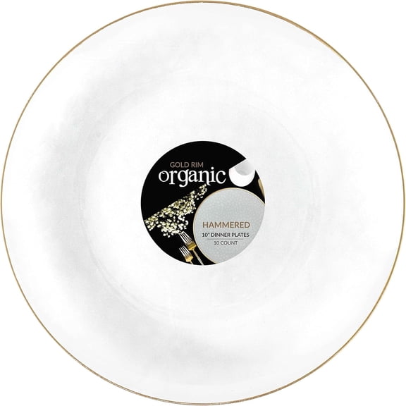 PLASTICPRO Pack of 30 Disposable Plastic Plates Fancy Dinner Plate Heavy Weight, Transparent White With Gold Rim 10"