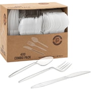 PLASTICPRO Plastic Silverware Kitchen Utensil Set Disposable Plastic Forks, Spoons and Knives, 400 Pack