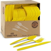 PLASTICPRO Plastic Silverware Kitchen Utensil Set Disposable Plastic Forks, Spoons and Knives, 400 Pack