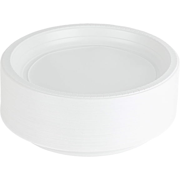 PLASTICPRO Round Plastic Plates Disposable and Microwavable Dinner Plate for Party, 10-inch 100-pack