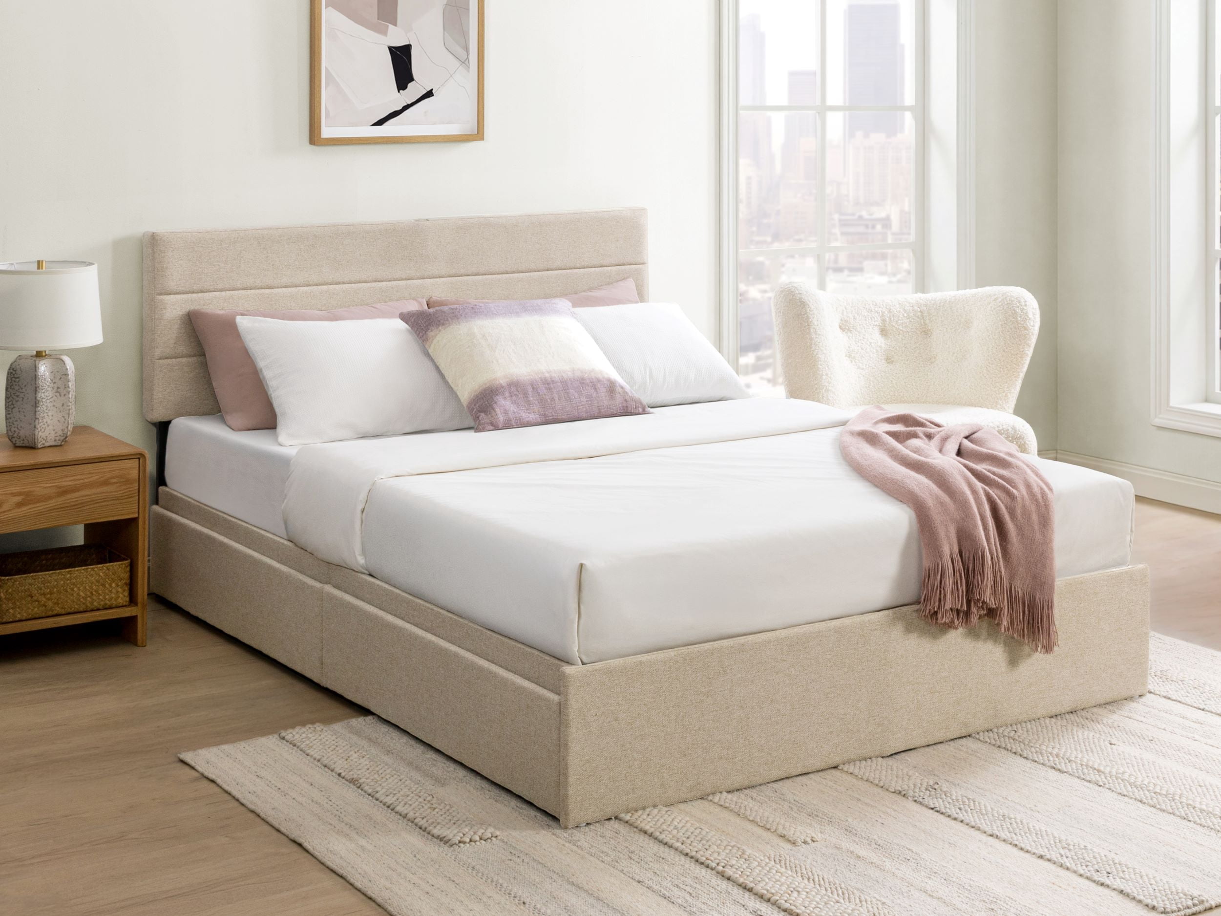 Mainstays Upholstered Platform Bed with Underbed Storage Drawers, King