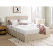Mainstays Queen Upholstered Storage Platform Bed Frame with 4 Drawers and Adjustable Headboard, Beige