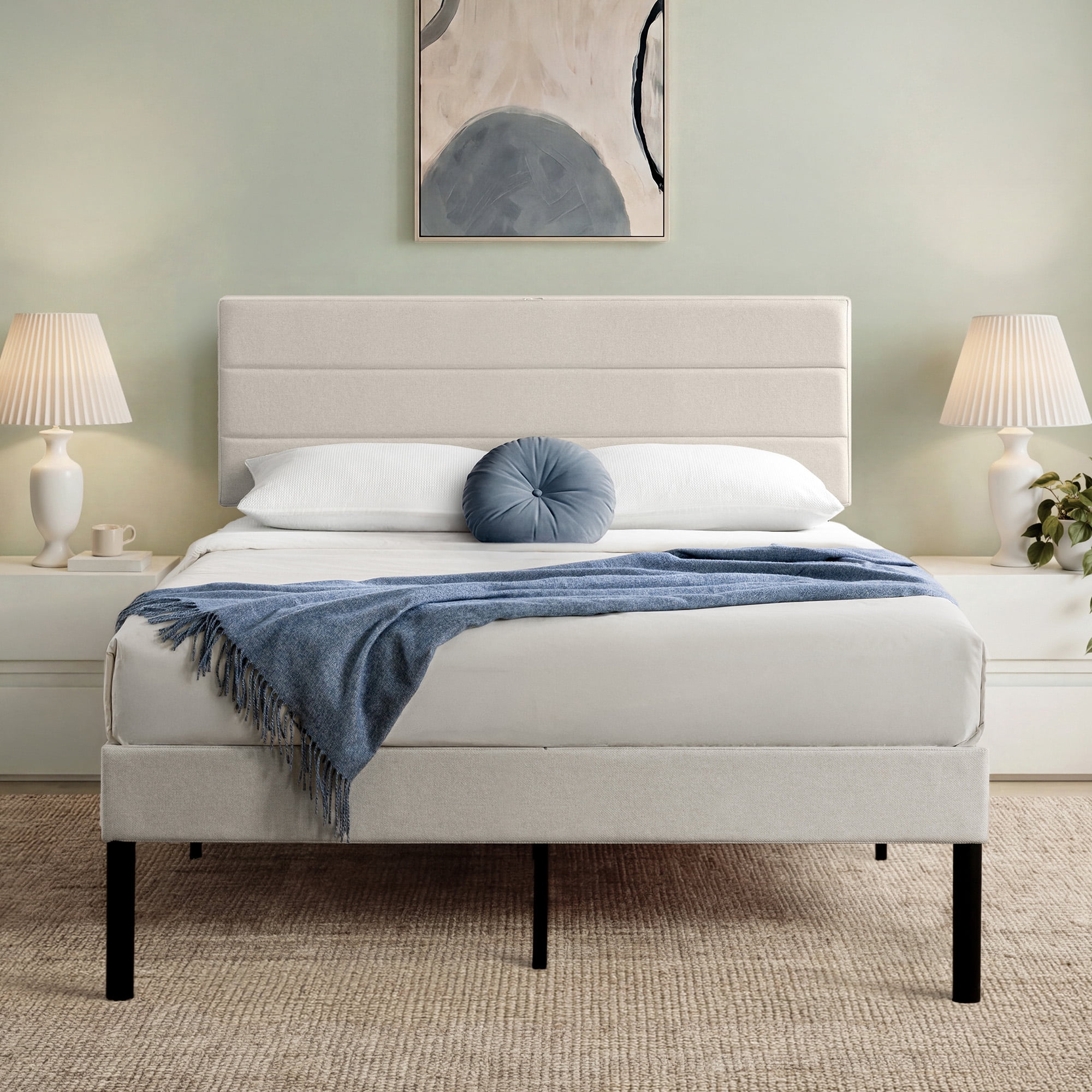 Mainstays Cream Platform Bed, King, Channel Stitching