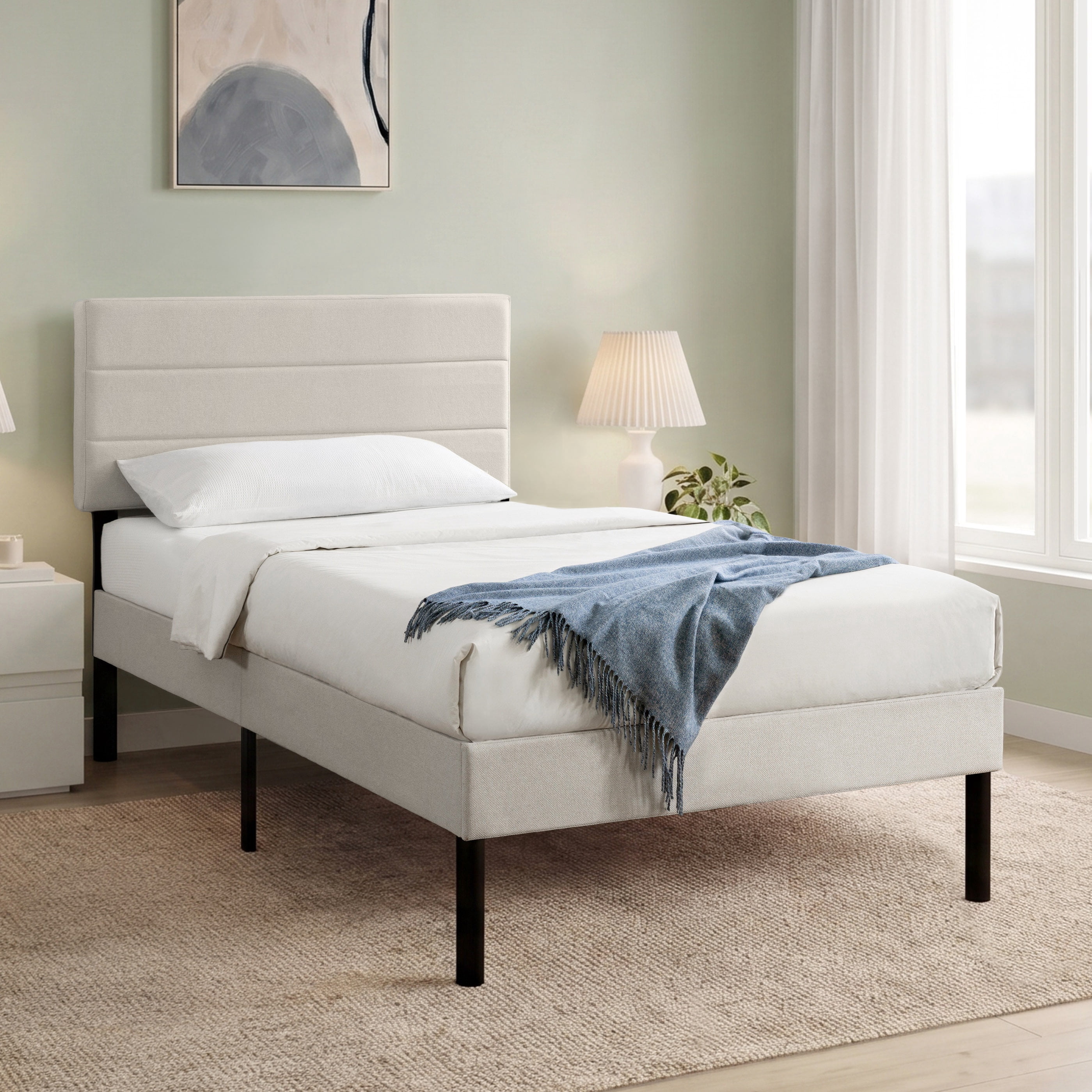 Mainstays Cream Platform Bed, Twin, Channel Stitching