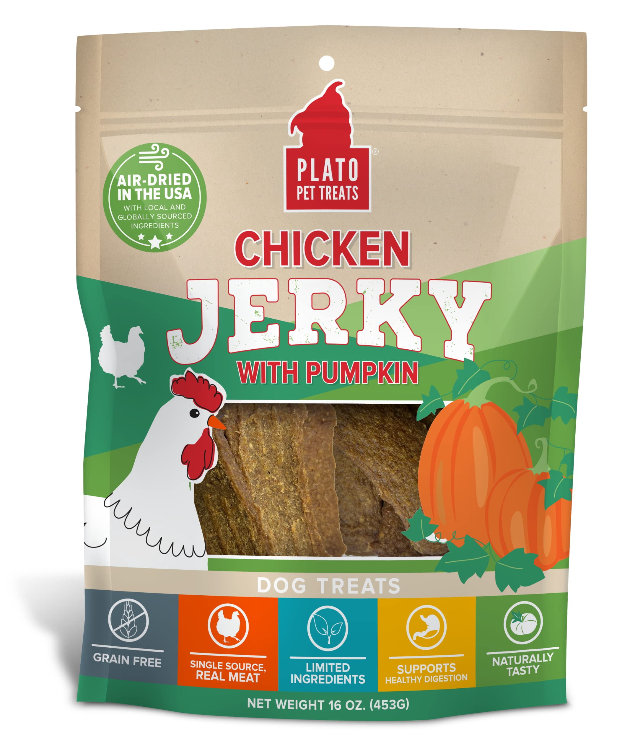 PLATO Pet Treats Air AIF4 Dried, Real Meat, Chicken Jerky with Pumpkin
