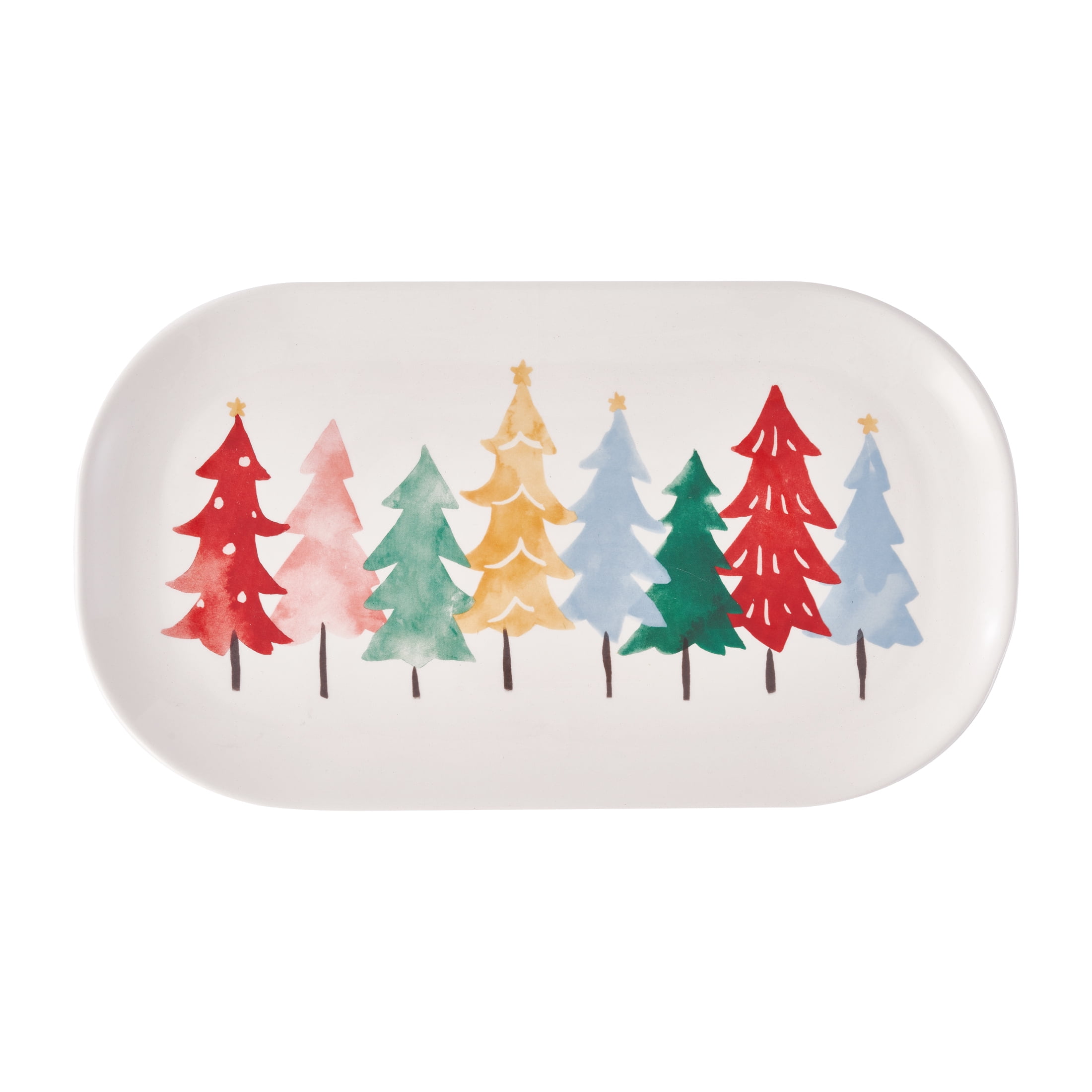 Holiday Time Ceramics Multi Color Trees Platter