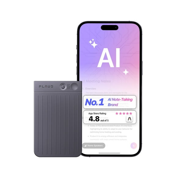PLAUD NOTE AI Voice Recorder, App Control, Transcribe & Summarize, 112 Languages, Audio Recorder for Lecture/Meeting/Call, 30H Continious Record, 30g