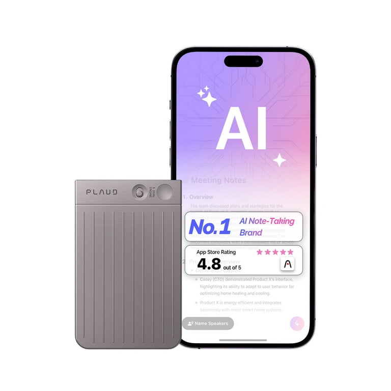 PLAUD AI Voice Recorder, 64GB Memory, App Control, Supports 112