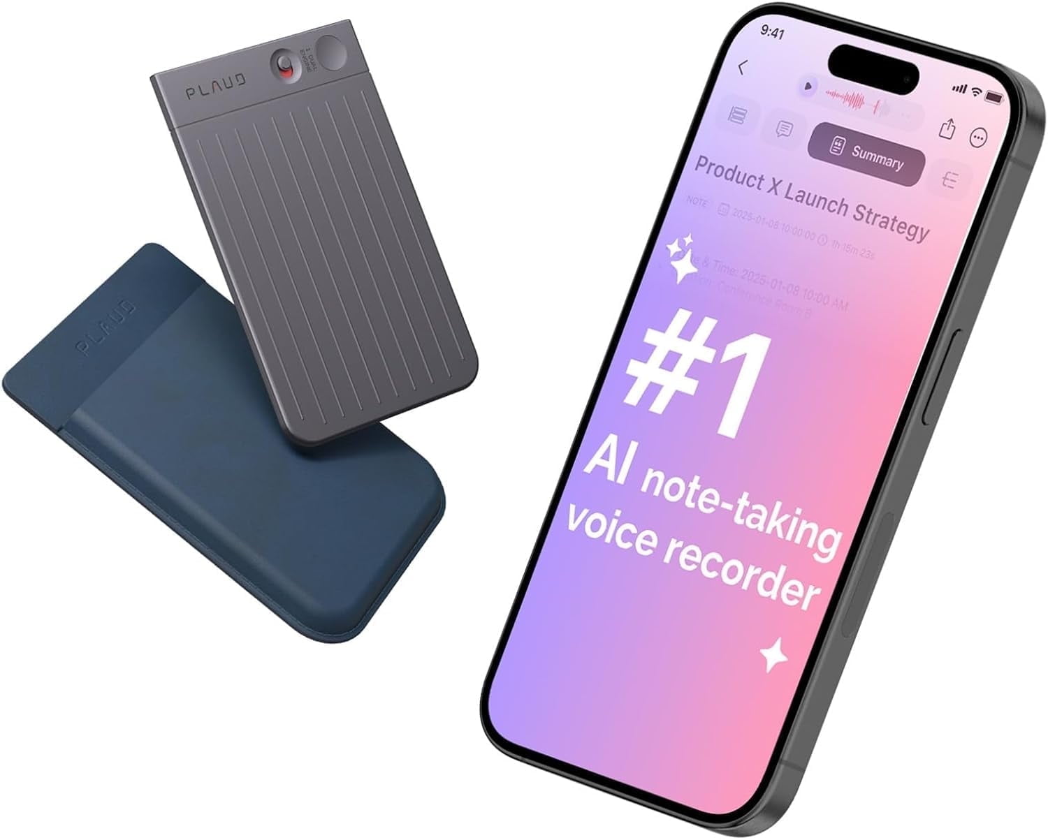 PLAUD NOTE AI Voice Recorder Black with Dark Blue Case, Transcribe ...