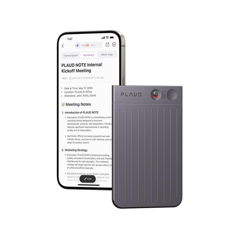 PLAUD NOTE AI Voice Recorder w/Case, App Control, Transcribe