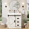 thumbnail image 1 of PLAUIN 31" Sliding Barn Door Bathroom Vanity with Sink, Farmhouse Small Single Bath Vanity, White, 1 of 7