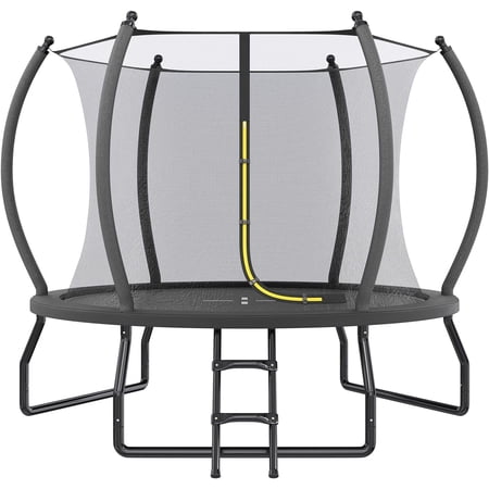 PLAUIN 8FT Outdoor Trampoline with Enclosure Net and Ladder, Recreational Trampolines for Kids and Adults, Quick Connect Frame, ASTM Approval