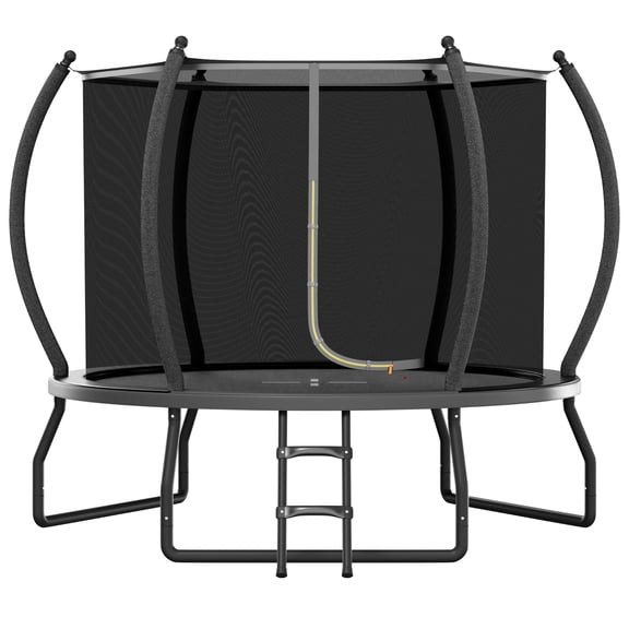 PLAUIN 8FT Outdoor Trampoline with Enclosure Net and Ladder, Recreational Trampolines for Kids and Adults, Quick Connect Frame, ASTM Approval