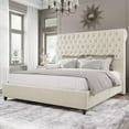 thumbnail image 1 of PLAUIN King Bed Frame with Sleigh and Button Tufted Headboard,Velvet Upholstered,Gream, 1 of 8
