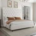 thumbnail image 1 of PLAUIN Queen Bed Frame with 59.1" Sleigh Headboard,Velvet Upholstered,No Box Spring Needed,Cream, 1 of 7