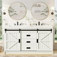 thumbnail image 1 of PLAUIN 61" Farmhouse Double Bathroom Vanity with Sink Combo, Dual Basin Bathroom Storage Cabinet with Sliding Barn Doors & Drawers, White, 1 of 7