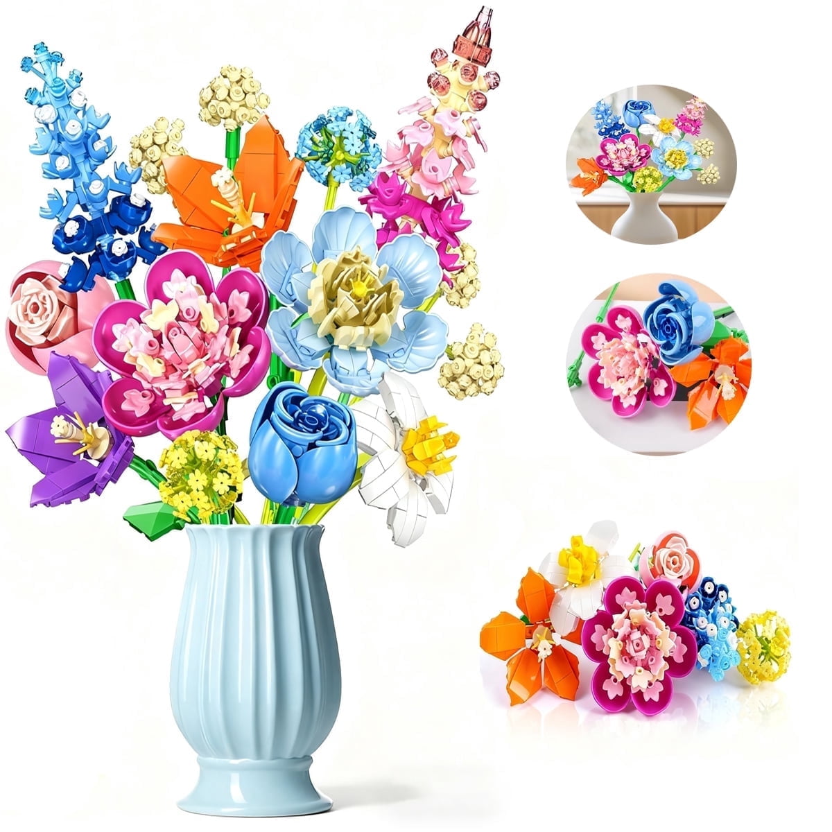 PLAXSOON Flower Bouquet Set, 888-Piece Botanical Building Blocks