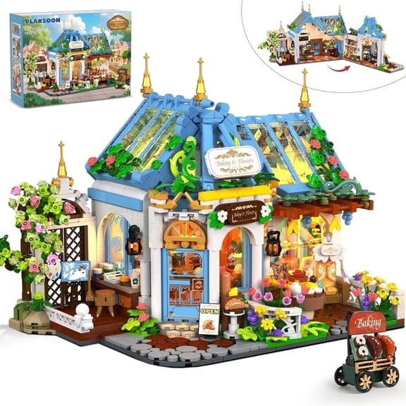 TERRAMUS Flower House Building Block Set with LED Light, 1520 Pieces City Street View Architecture Kit, Openable Modular Construction Toy for Ages 12+ Display Gift